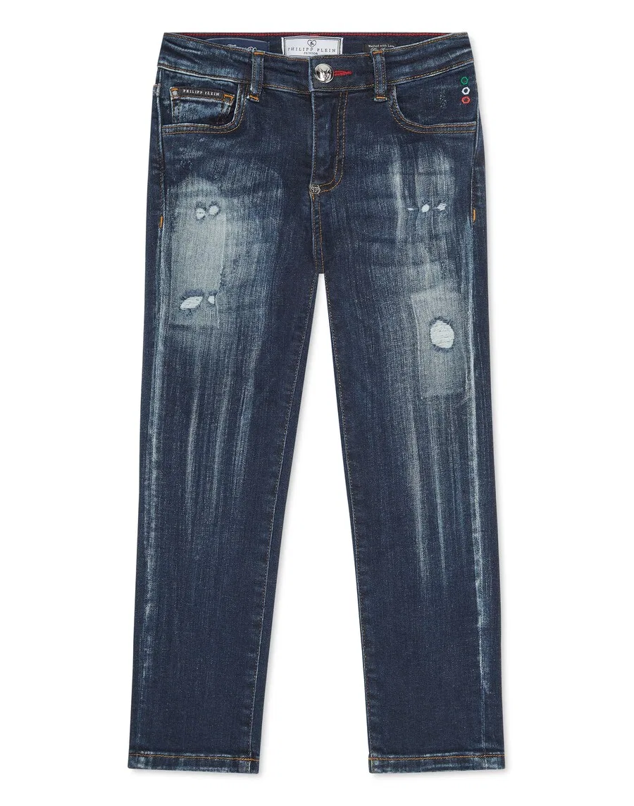 Джинсы Philipp Plein Regular Jeans 'Skull' темно-синего цвета