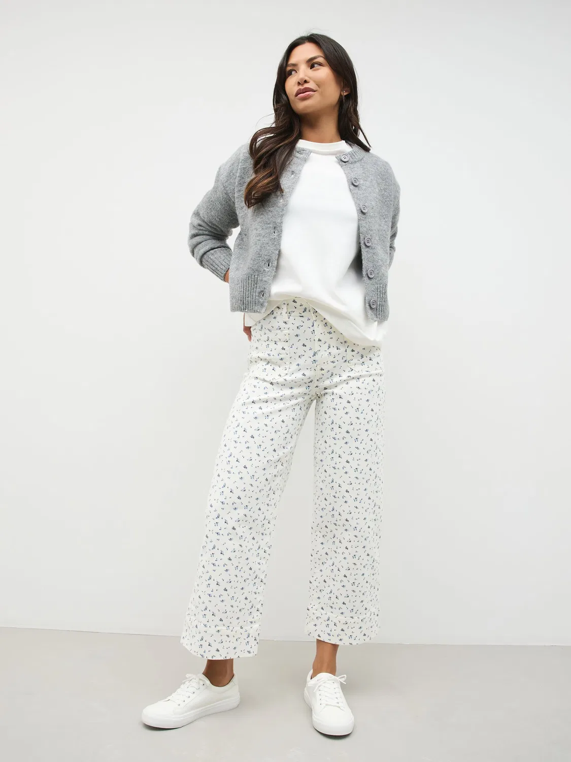 Джинсы укороченные с принтом, модель Ditsy Print Next, цвет Ecru Ditsy Print
