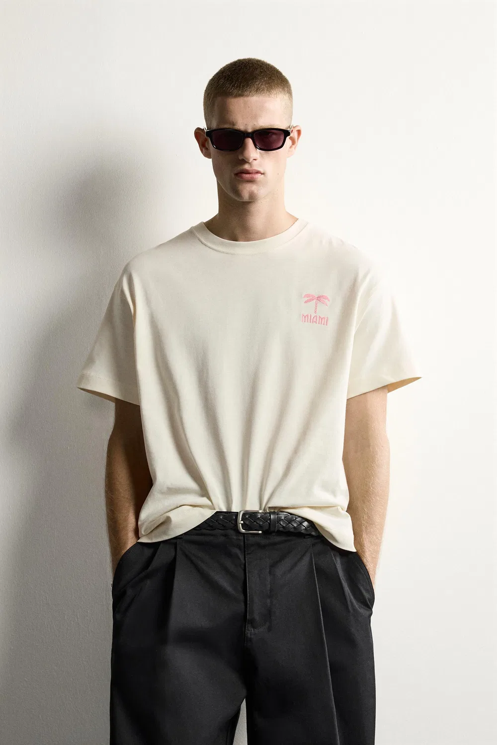 Футболка свободного кроя с нашивкой Майами ZARA, White — фото 2