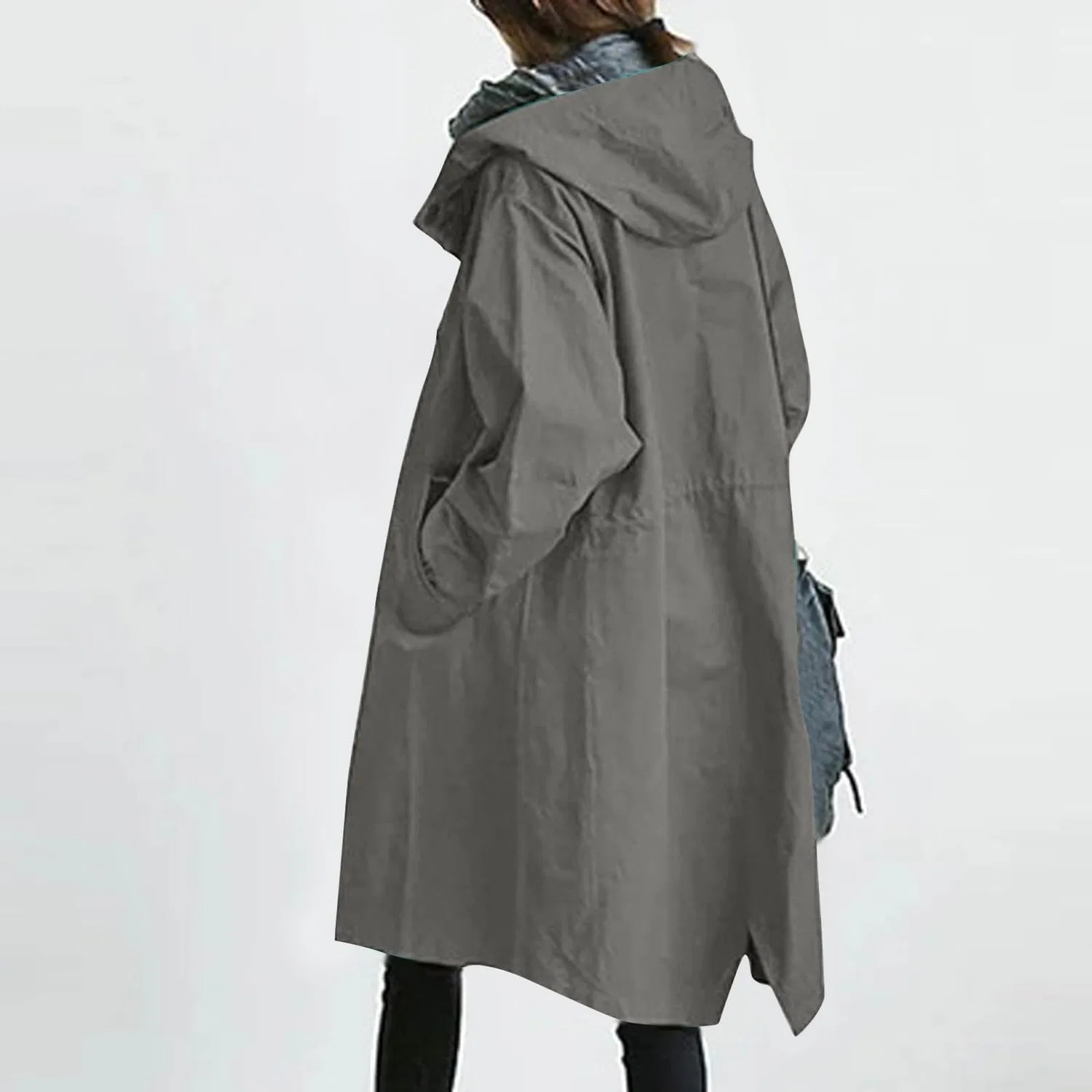 Женское легкое платье-тренч с капюшоном Trench Coats For Women, dark grey — фото 4