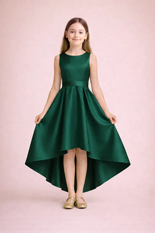 Детское платье для девочек сатиновое с принтом Nsmkidslife, Emerald Green
