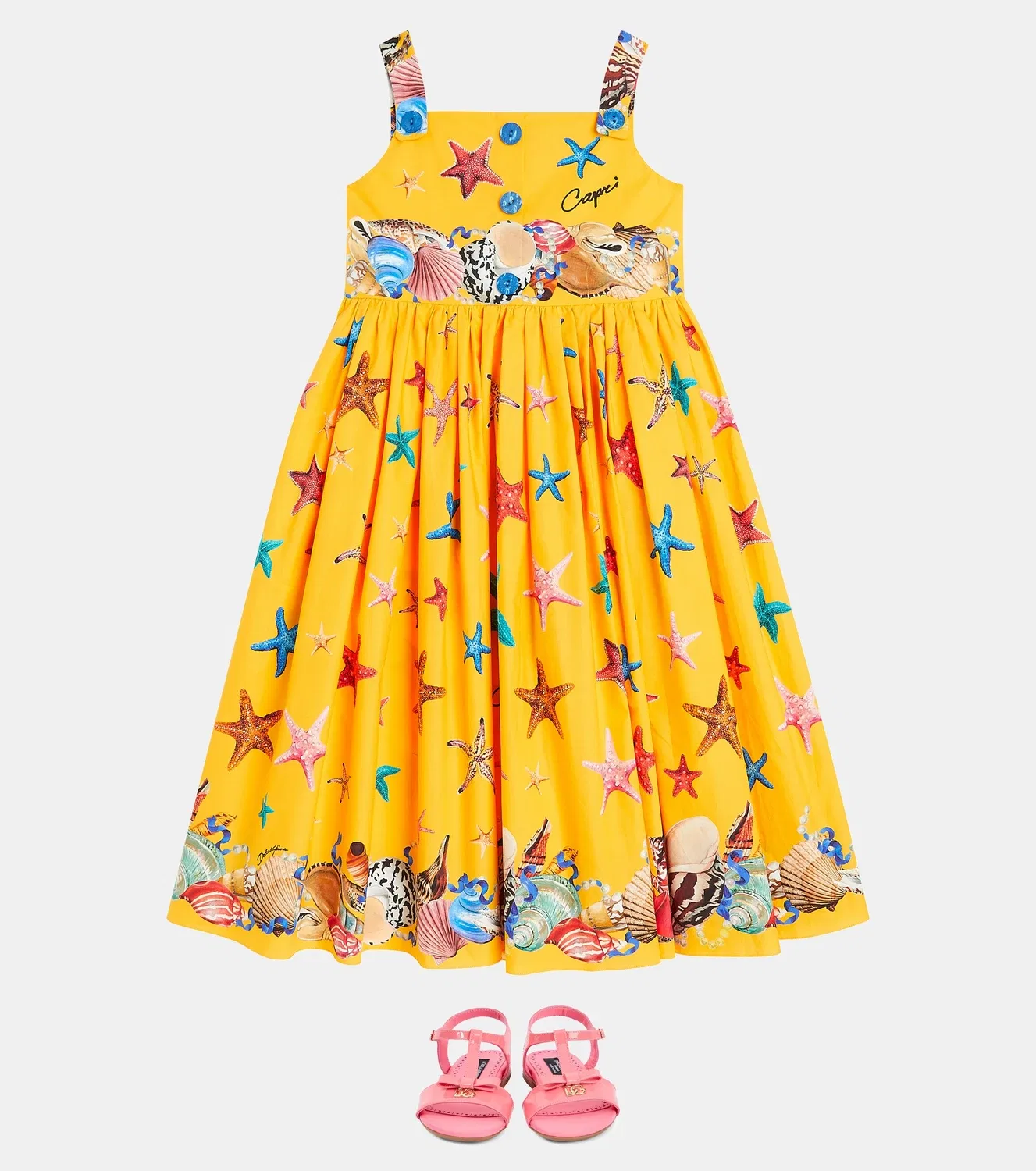 Платье-поплин хлопковое Capri Dolce&Gabbana Kids, желтый — фото 2