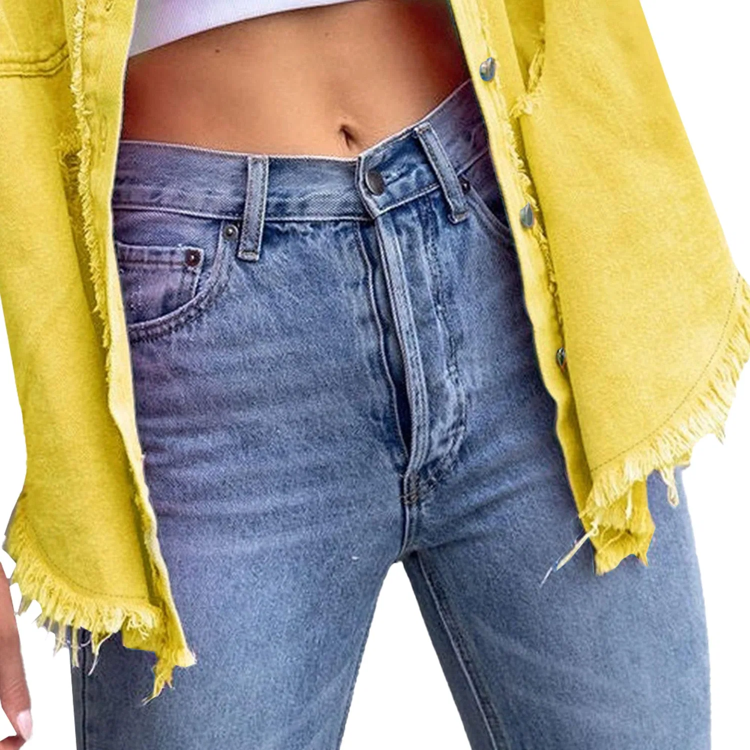 Женская джинсовая куртка oversize с длинным рукавом, модель shacket, Giallo — фото 3