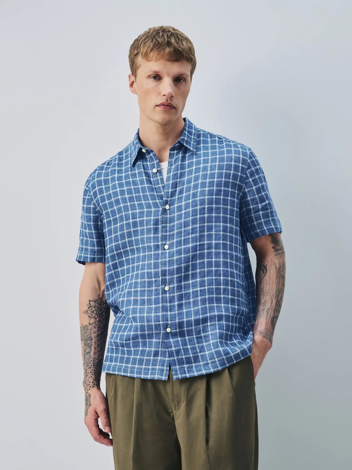 Рубашка с коротким рукавом, клетка, Signature Next, Navy Check