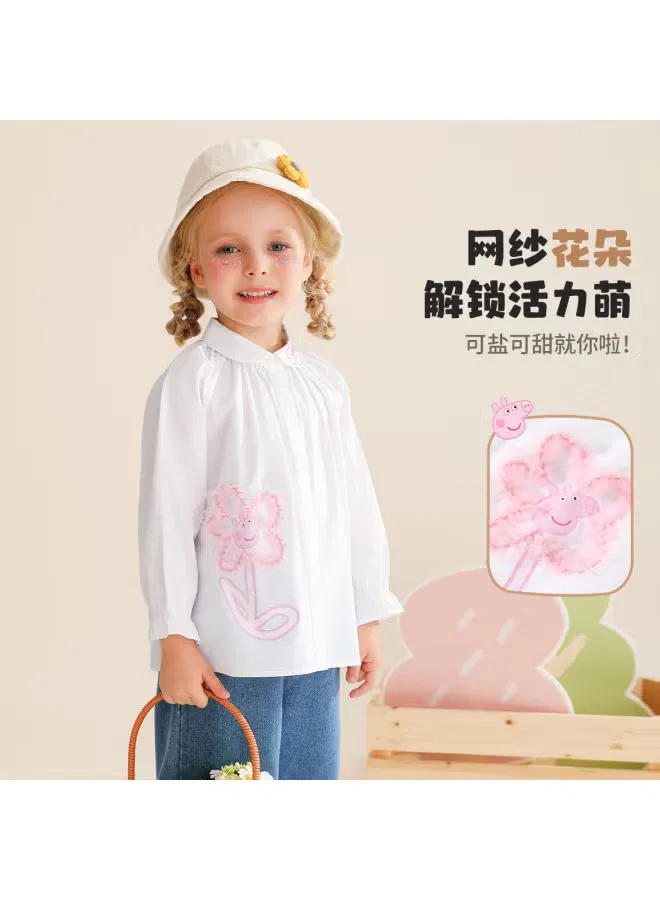 Блузка с длинным рукавом и кружевными манжетами Peppa Pig, белая — фото 3