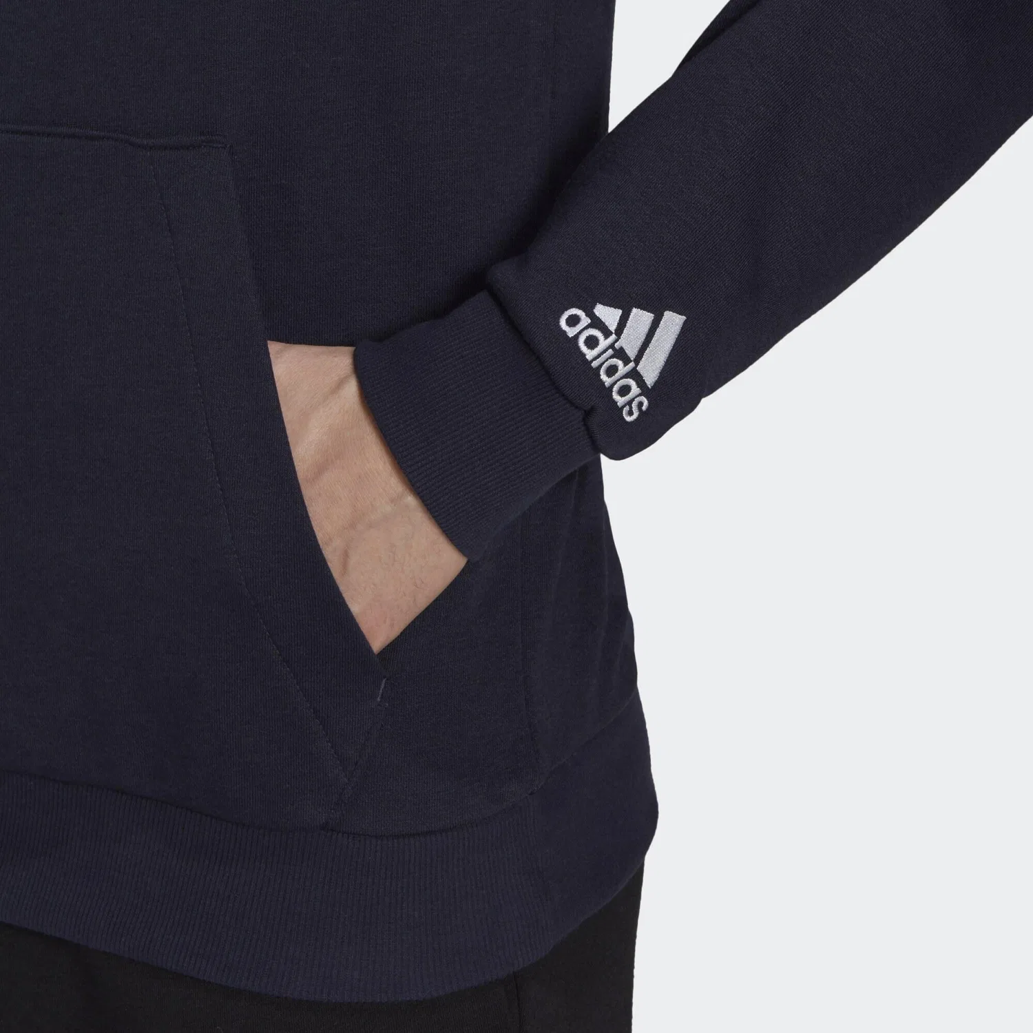 Мужское худи с принтом Essentials French Terry Linear Logo, Adidas, Petrolblau / Weiss — фото 4