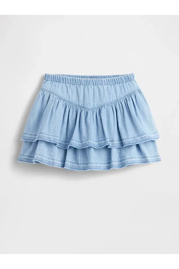 Детская юбка для девочек джинсовая с оборками Gap, Light Blue — фото 4