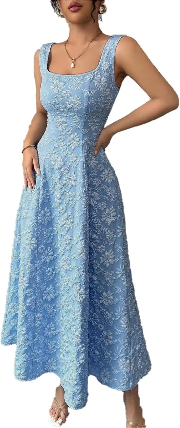 Женское коктейльное платье миди с вышивкой A-line, Blue