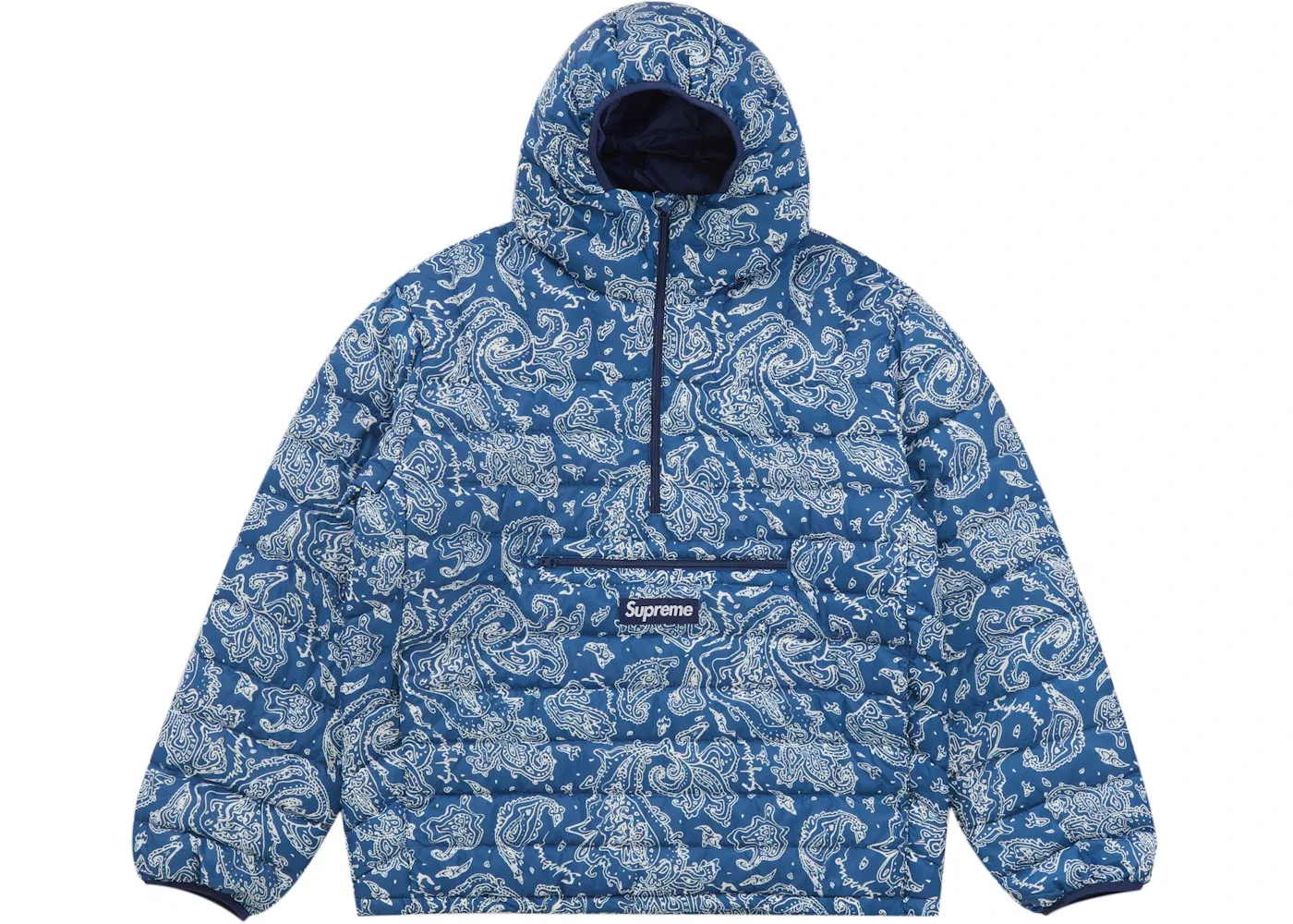 Мужской пуловер с капюшоном на молнии с принтом Supreme Pullover (FW22), Blue Paisley