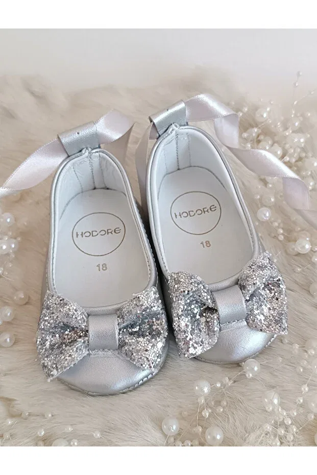 Детские туфельки-лодочки из натуральной кожи с моделью Perla, Hodore, Silver — фото 4