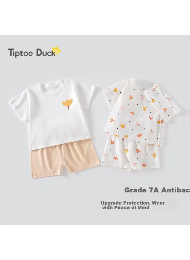 Комплект детский летний тонкий с коротким рукавом с принтом кленового листа Tiptoe Duck, принт кленовый лист — фото 3