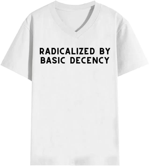 Футболка с принтом Radicalized by Basic Decency, Regular Fit, V-Neck, White