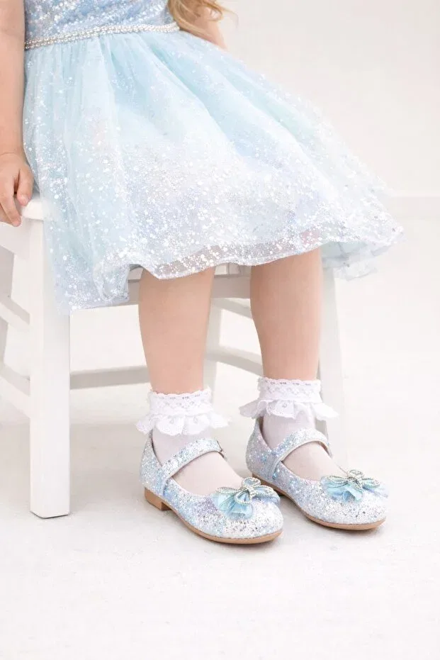 Детские балетки для девочек с принтом Minibonito, Blue