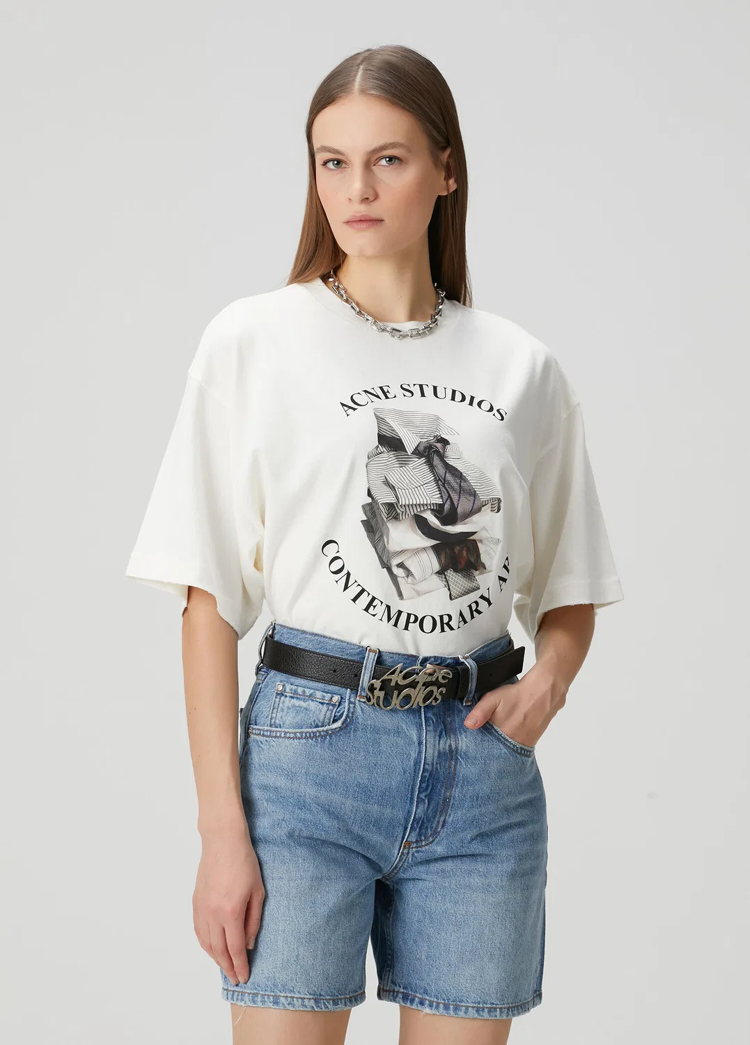 Футболка Relaxed Fit Acne Studios, off white — фото 3