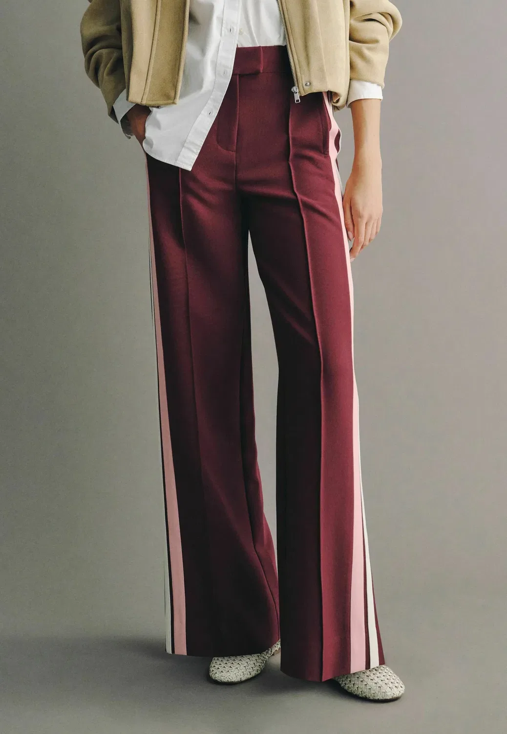 Брюки укороченного кроя - широкие брюки с боковой полосой - классические брюки Next, Burgundy Red