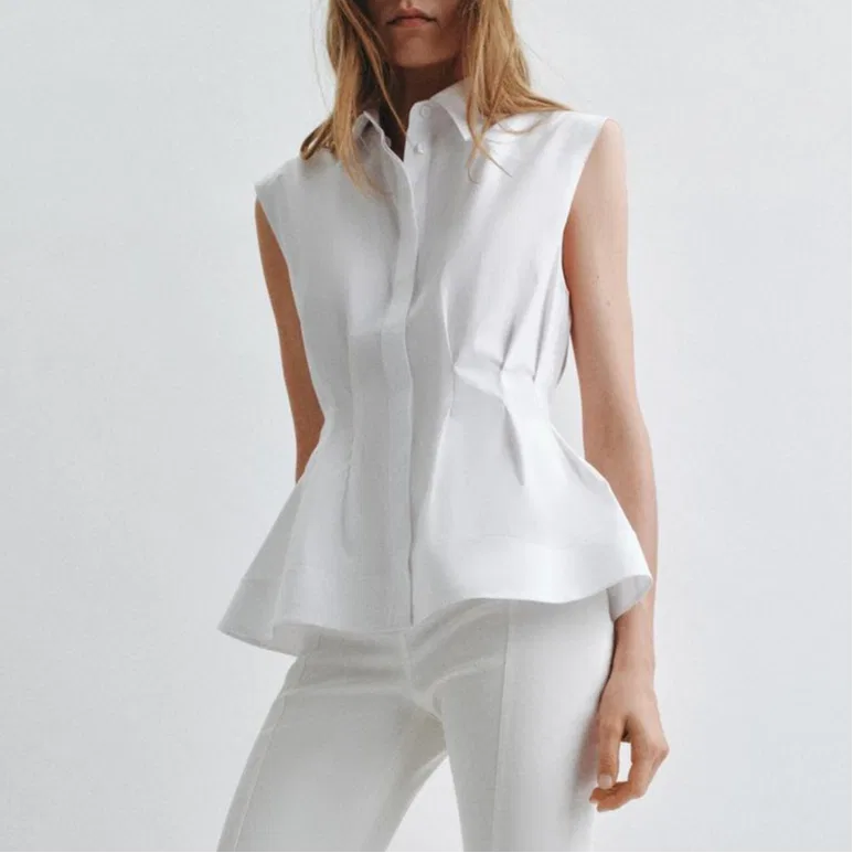 Женская рубашка с отложным воротником ZW Shirts Women's White Lapel Moderate ZARA, White — фото 4