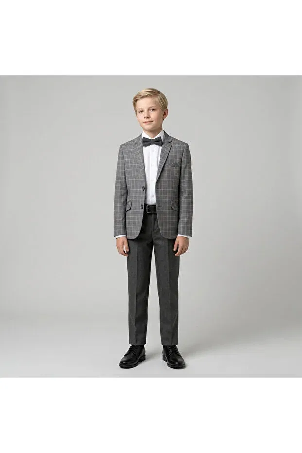 Детское пальто-пиджак для мальчиков с принтом Collection Boy's Gray Color Wool Blend Blazer Jacket Micio, Gray