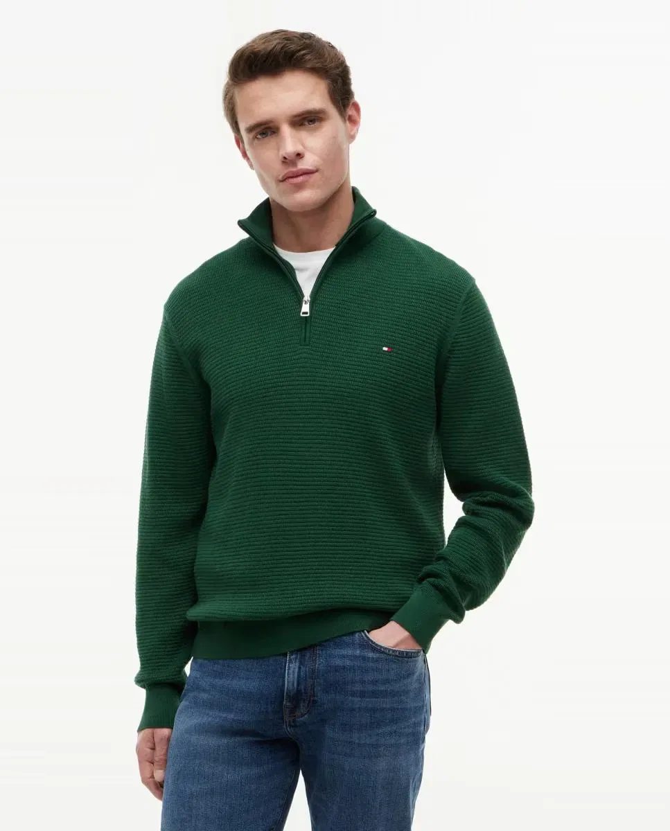 Мужской джемпер из органического хлопка с полузастежкой Tommy Hilfiger, Verde Oscuro