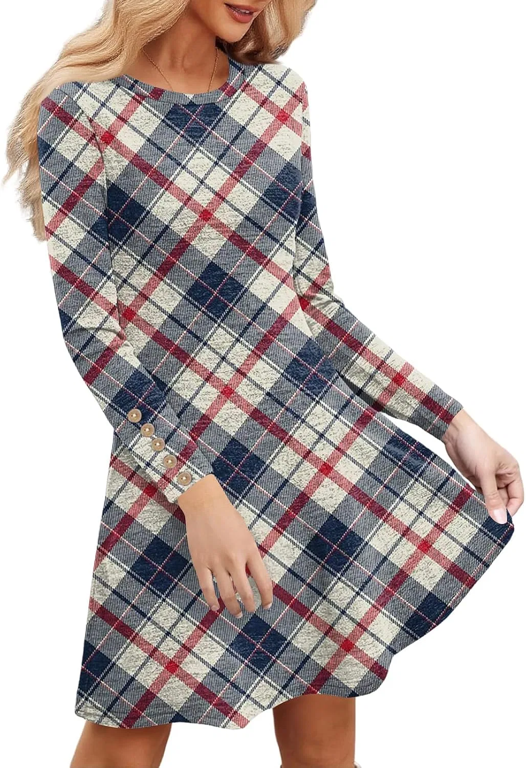 Платье A-силуэта с принтом в клетку, Long Sleeve, 2-vermilion — фото 3