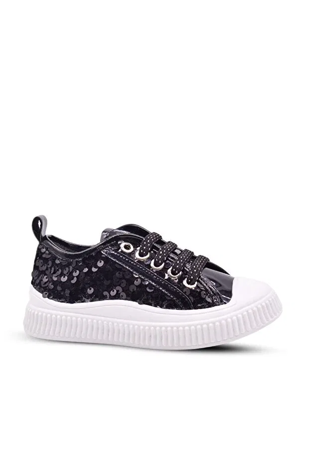 Детские кеды для девочек с блестками и шнуровкой Kids A More, Black