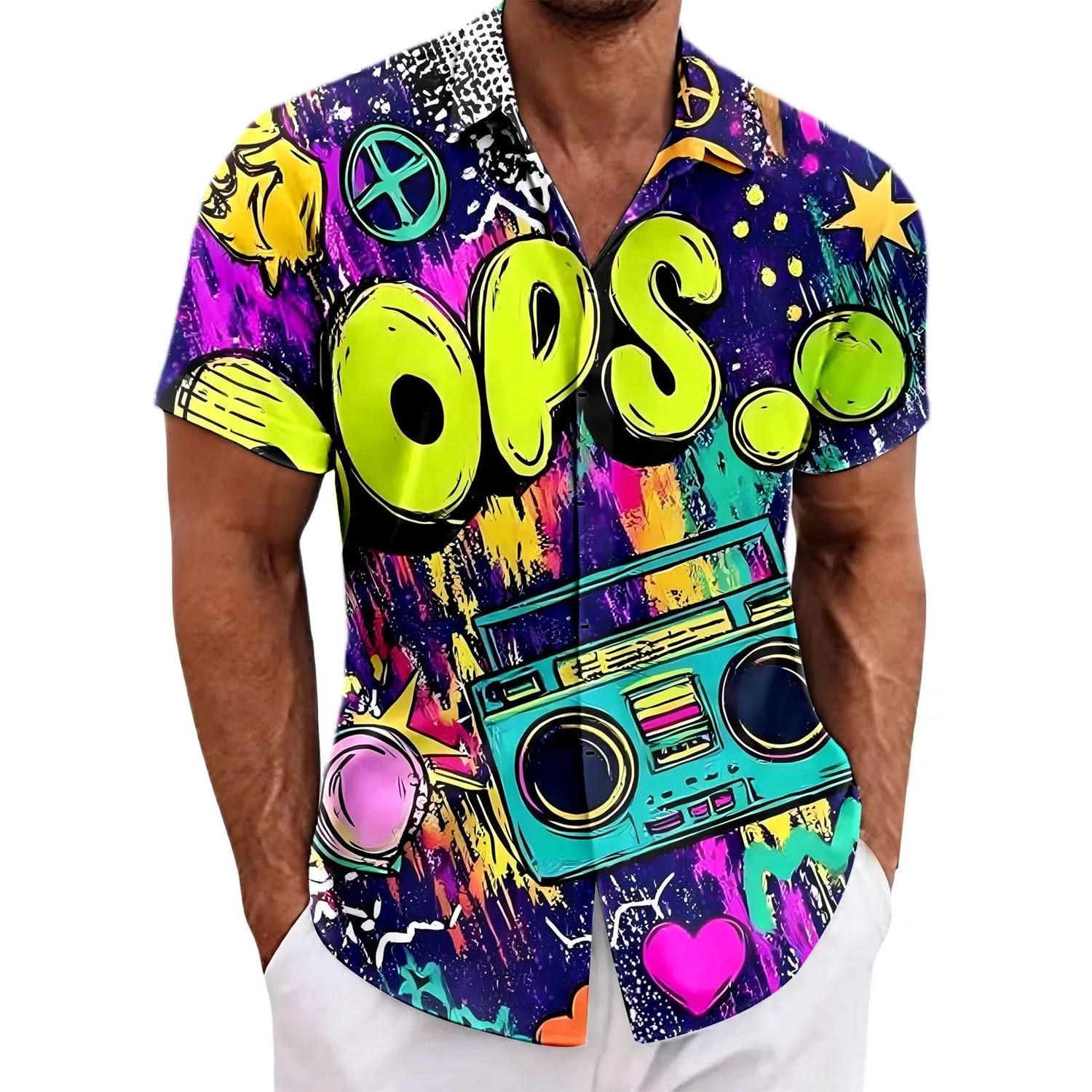 Мужская рубашка с коротким рукавом на пуговицах, Multi-color-3