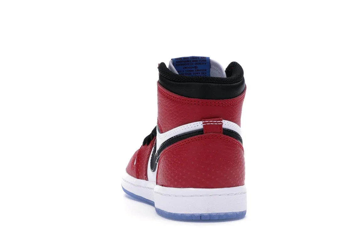 Детские кроссовки высокие с принтом Jordan 1 Retro High Spider-Man Origin Story (PS) Jordan, Gym Red/Black-White-Photo Blue — фото 4