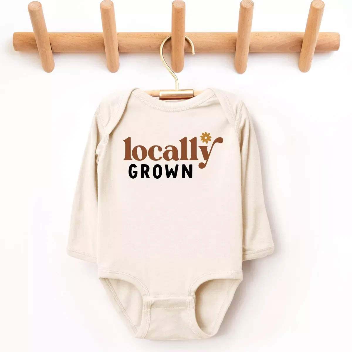 Детское боди с длинным рукавом с принтом Boho Locally Grown The Juniper Shop, Natural — фото 2