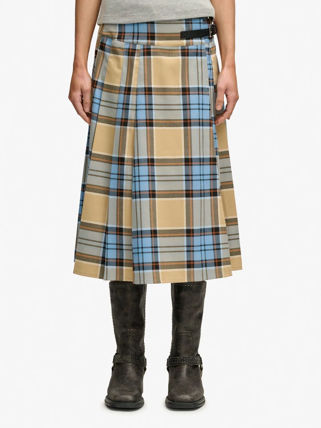 Юбка плиссированная Superdry Blue Check Pleated Midi, синий — фото 2