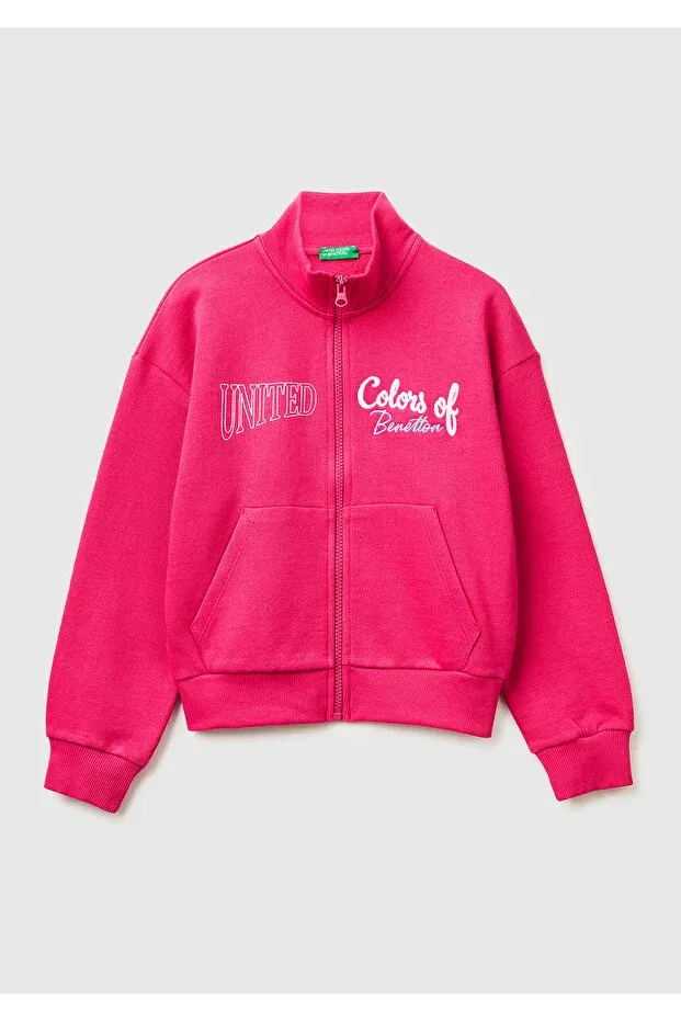 Детские свитшот для девочек с принтом Glitter Logo United Colors Of Benetton, Dark Pink