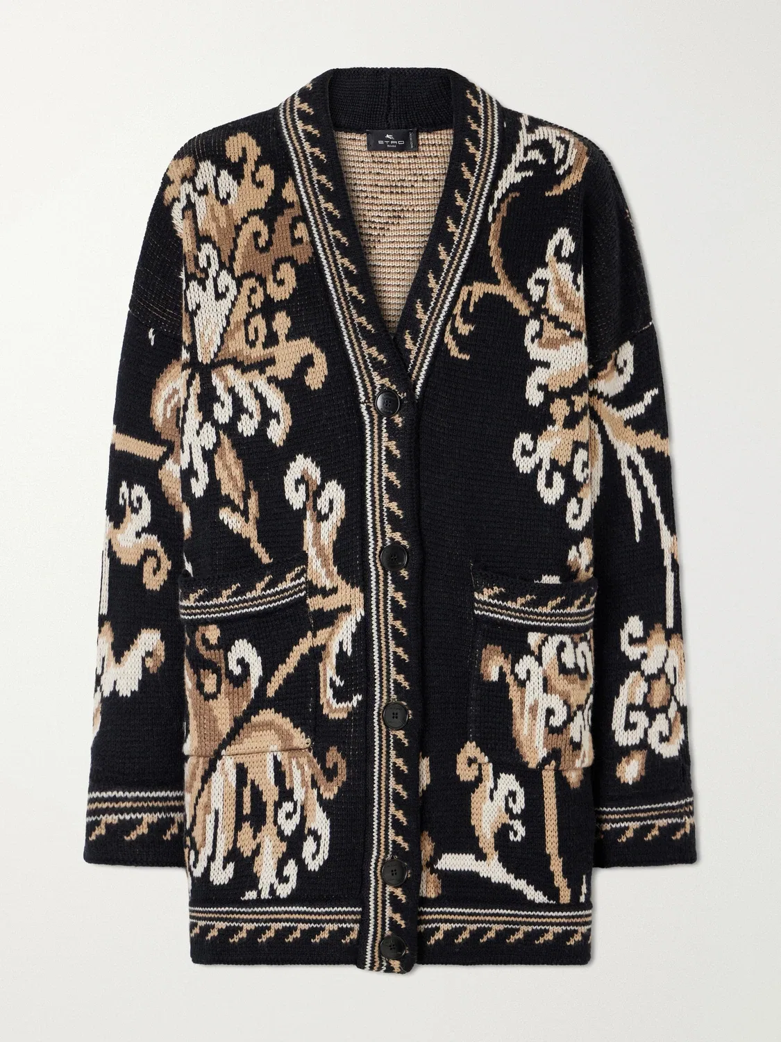 Жаккардовый кардиган из шерсти ETRO, черный/коричневый
