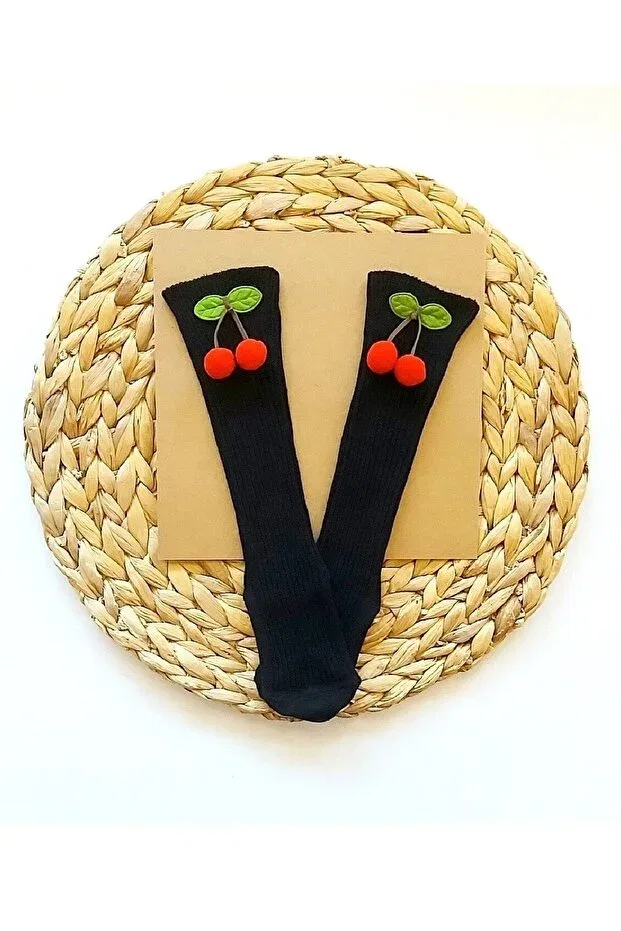 Детские носки для девочек с принтом Red Cherry Black Knee Socks Eses Bebe, Black