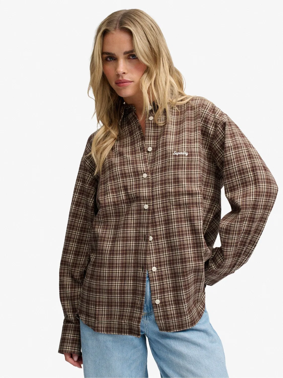 Рубашка фланелевая свободного кроя, клетка Superdry, коричневый