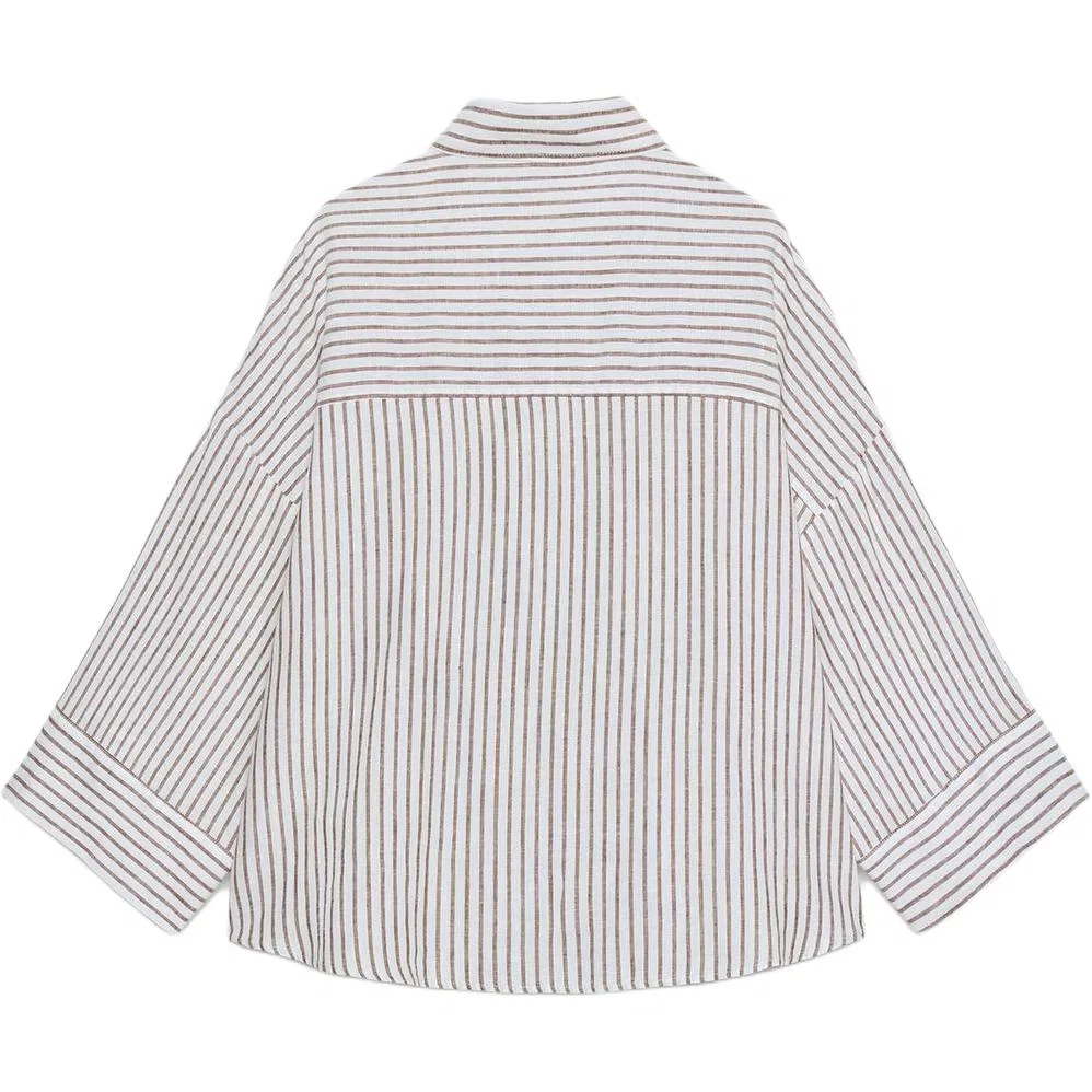 Женская рубашка с лацканами Brown/White ZARA, Brown/White — фото 3