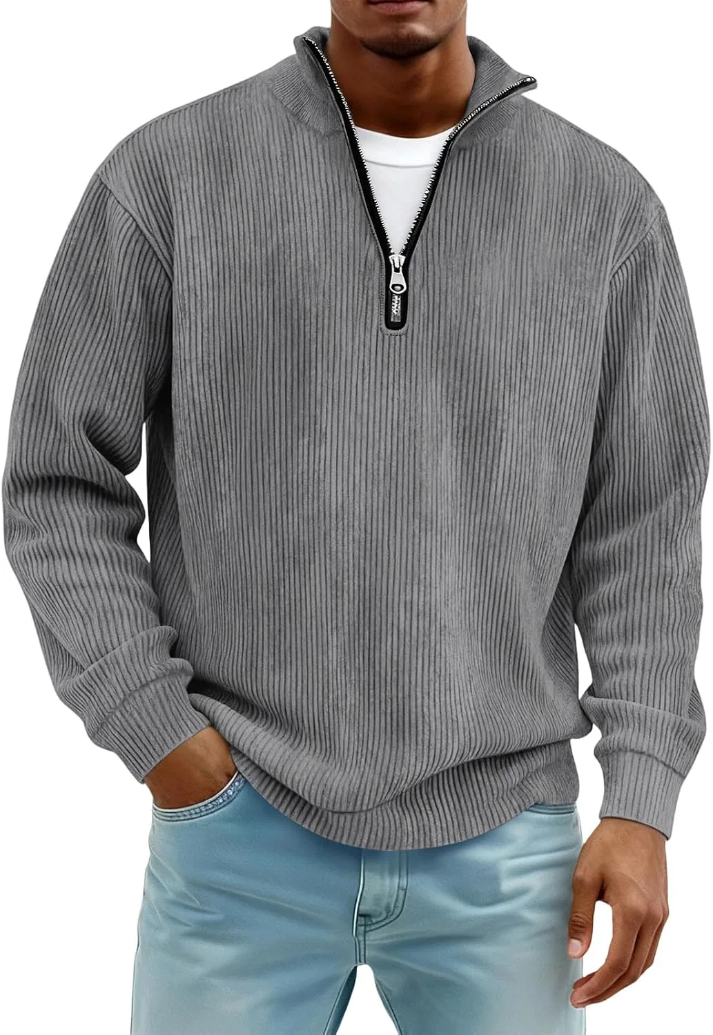 Мужская длинная футболка с поло на пуговицах, Regular Fit, Dark Gray — фото 2