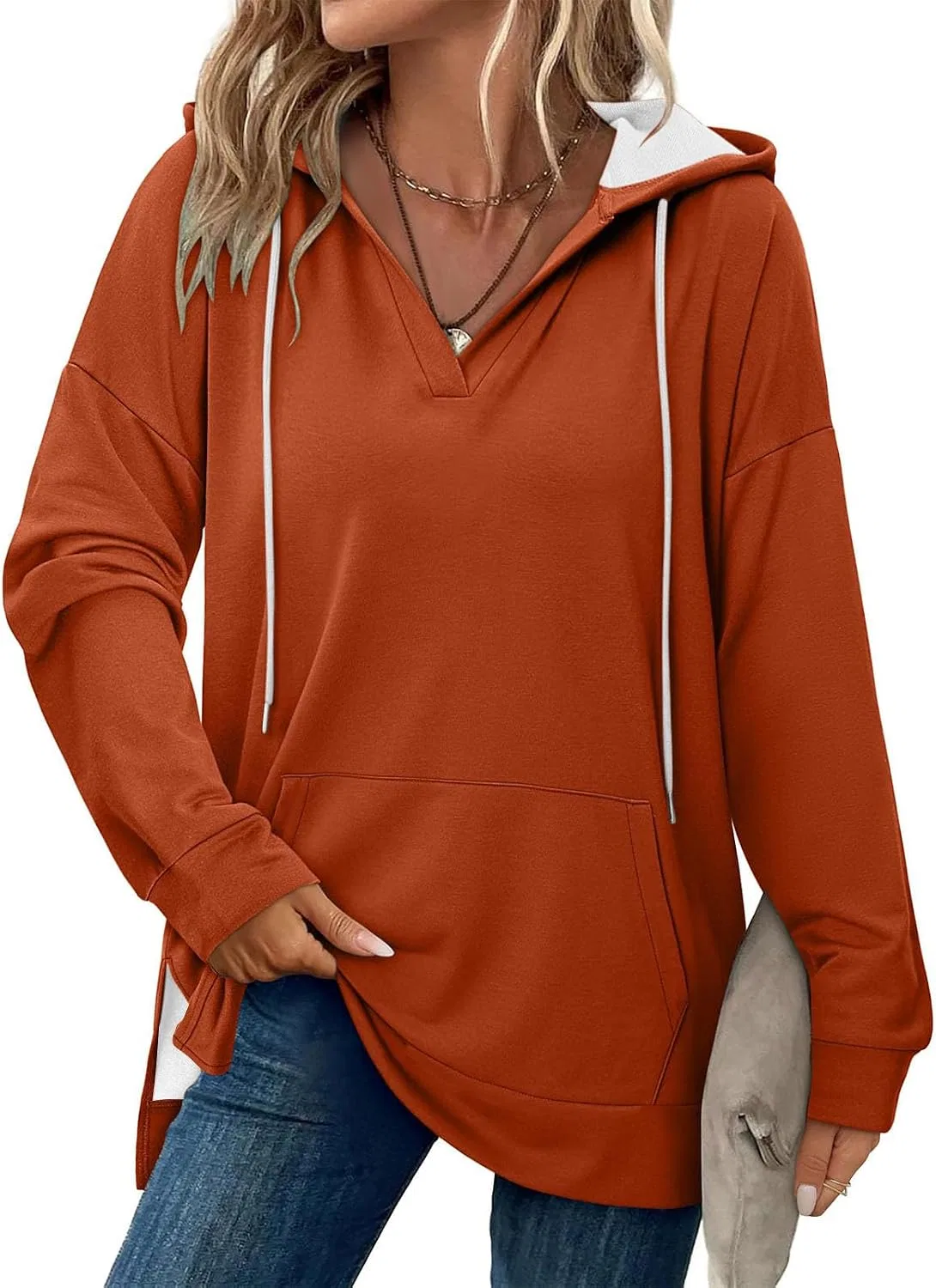 Женская туника-свитшот Oversized Sweatshirts, арбузно-красный — фото 3