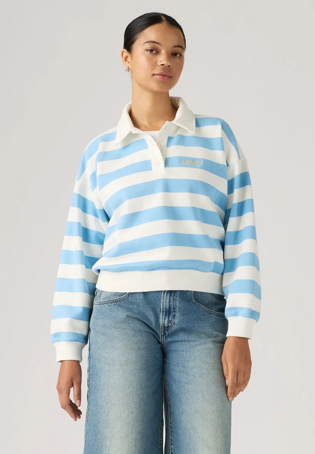 Винтажная флисовая толстовка для регби Gr Levi'S, Stripe Rugby Arch Logo Alaskan Blue — фото 2
