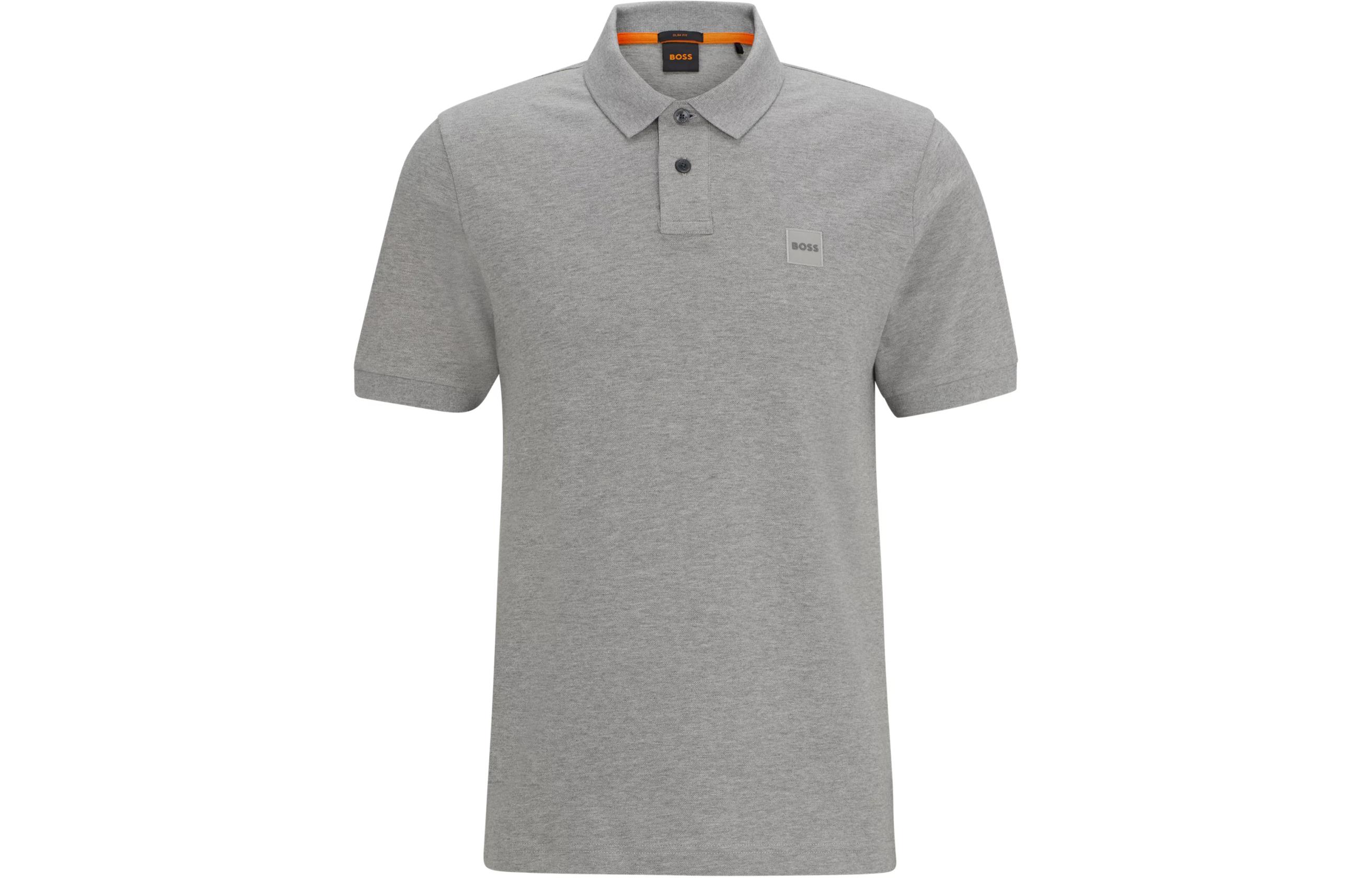 

Футболка поло с аппликацией логотипа HUGO BOSS, серая
