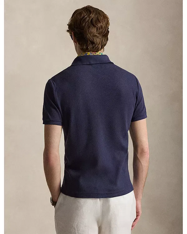 Мужская рубашка поло с коротким рукавом Pointelle Jersey Polo Shirt Polo Ralph Lauren, темно-синий — фото 3