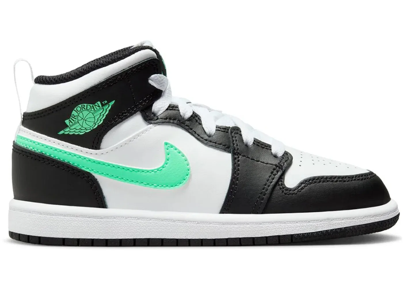 Детские кроссовки Lifestyle с принтом Jordan 1 Mid Green Glow, White/Black/Green Glow