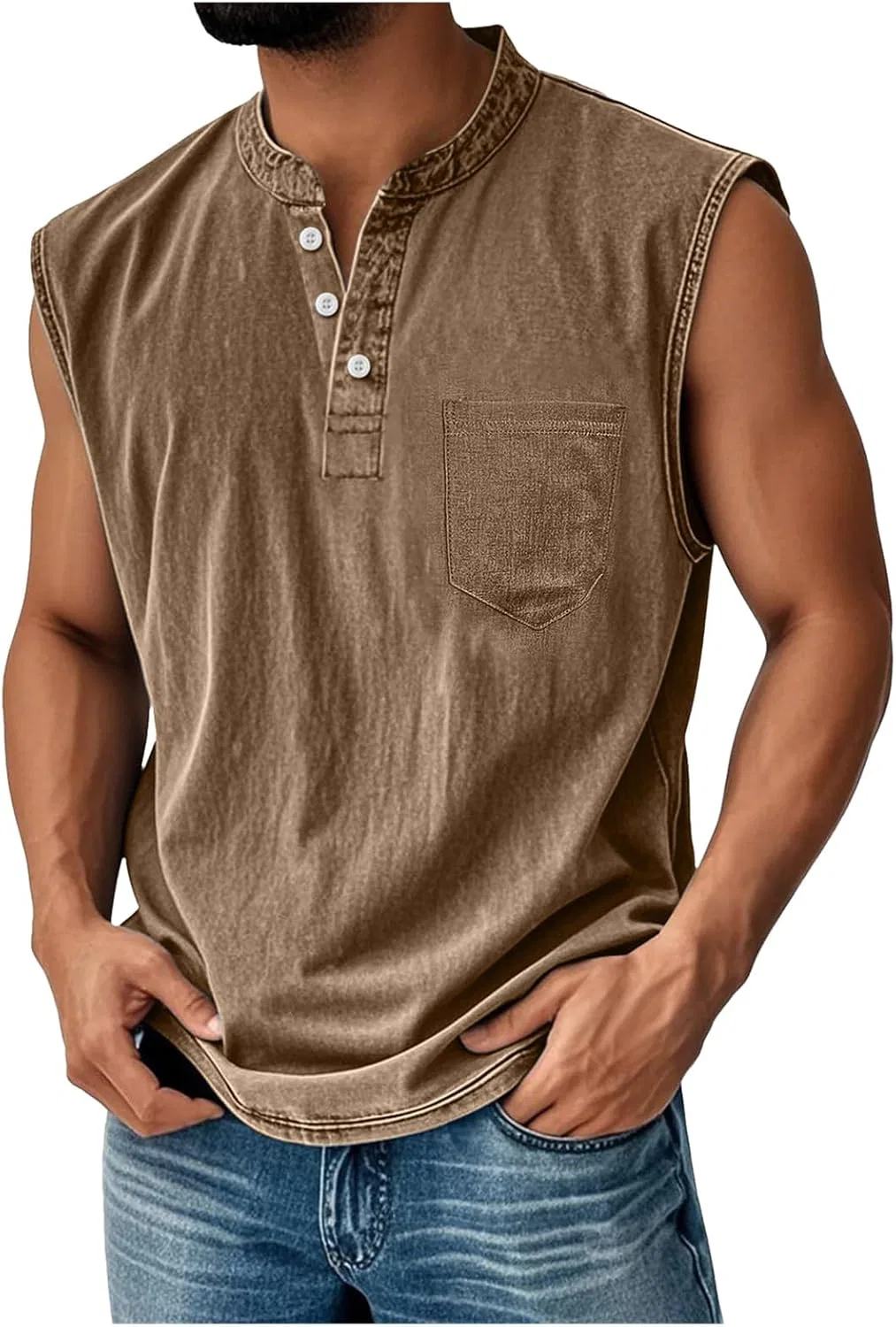 Мужская безрукавка с нагрудным карманом Henley, Khaki