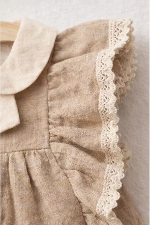 Детское платье для девочек с коротким рукавом-рюш Peter Pan Collar Baby Corner, Brown — фото 2