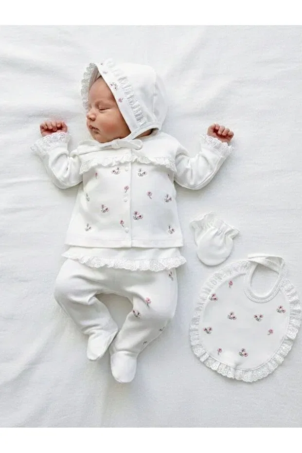 Детский комплект для новорожденных девочек хлопковый Panfilia, White-Light Pink