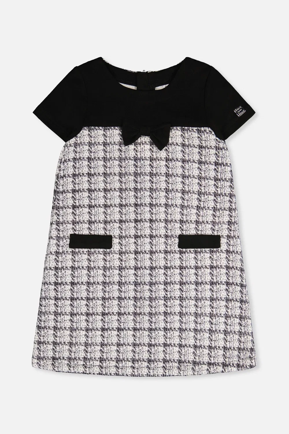 Детское платье-трапеция без рукавов с принтом в клетку Deux par Deux, Black and White Knitwear