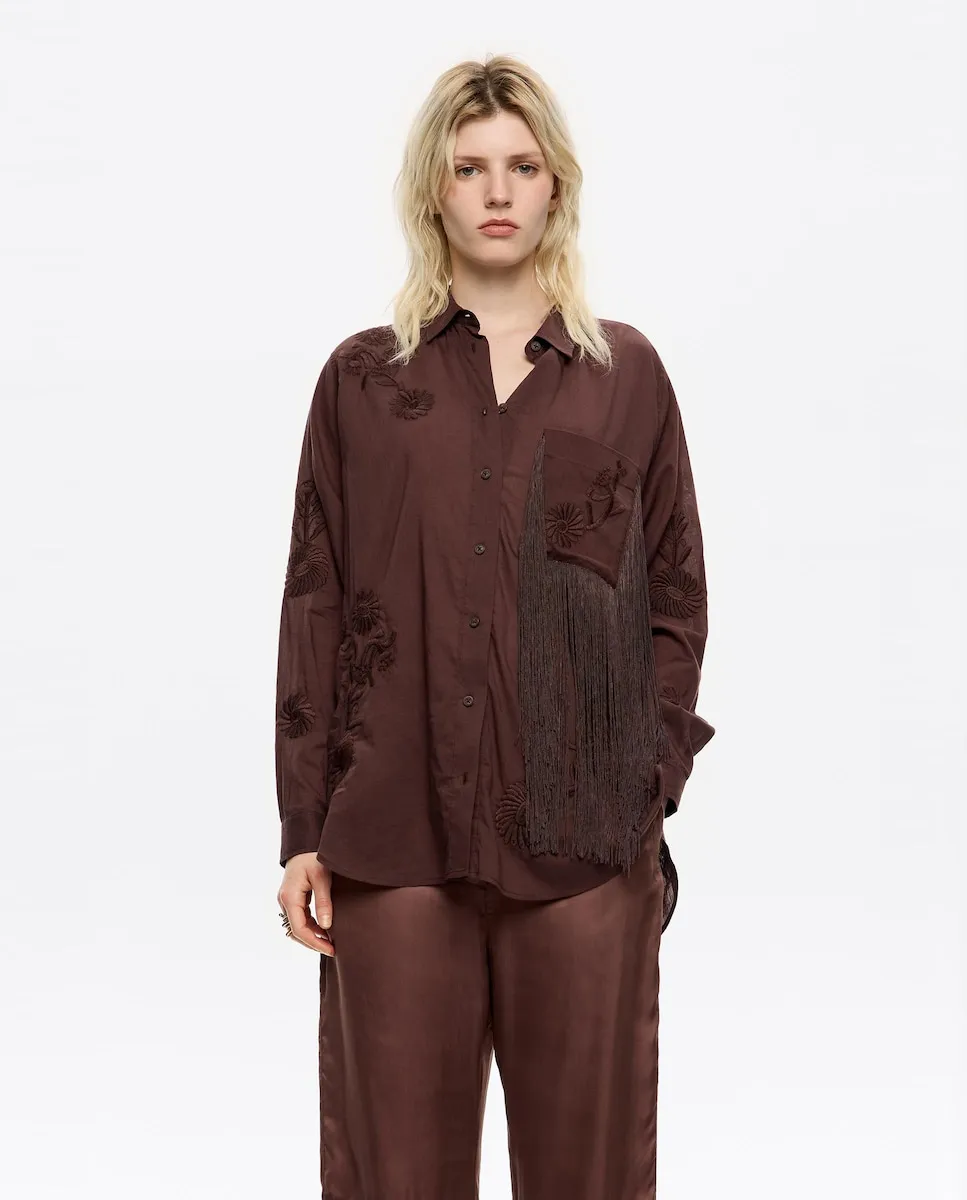 

Женская вышитая рубашка с бахромой Bimba y Lola, коричневый