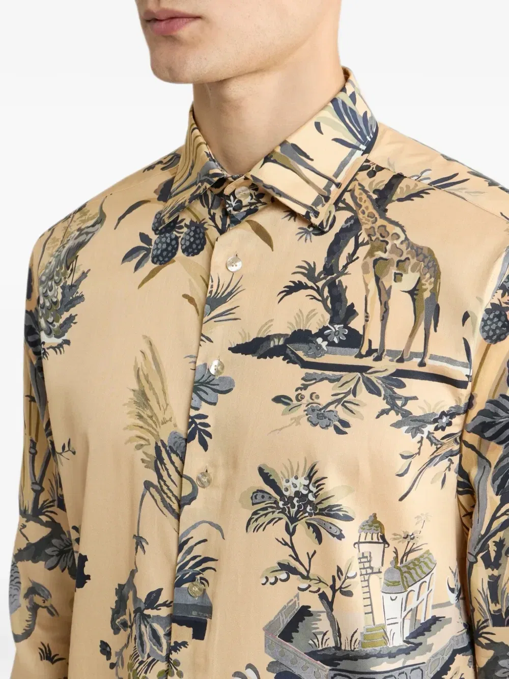 Атласная рубашка с принтом Etro, бежевый — фото 4