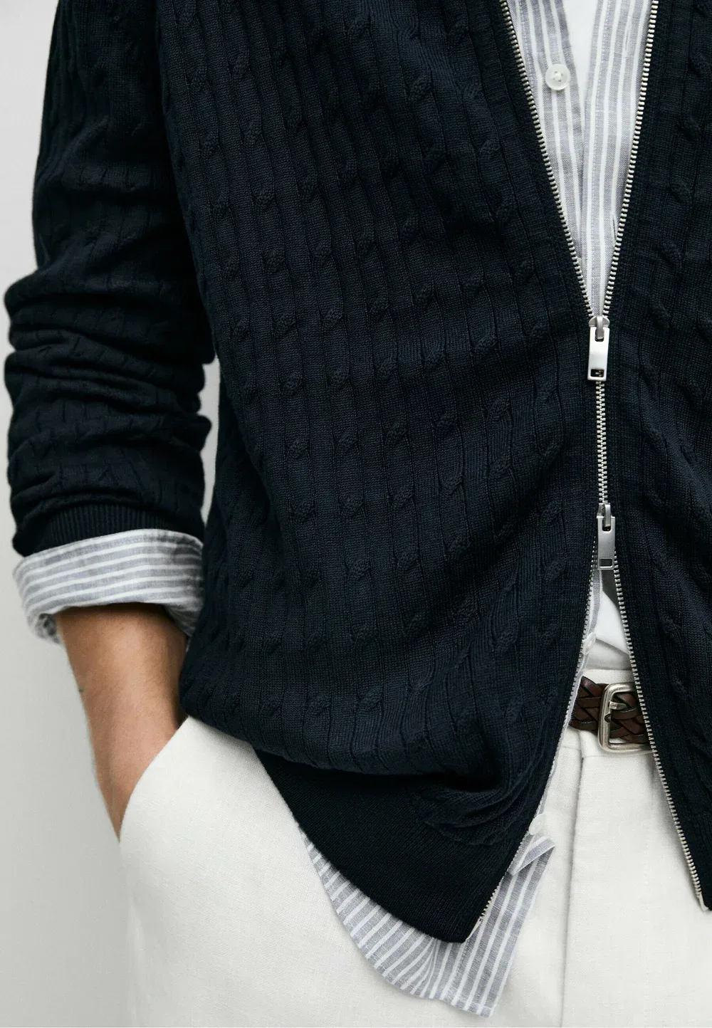 Кардиган из 100% хлопка, плетеный Massimo Dutti, Mottled Dark Blue — фото 4