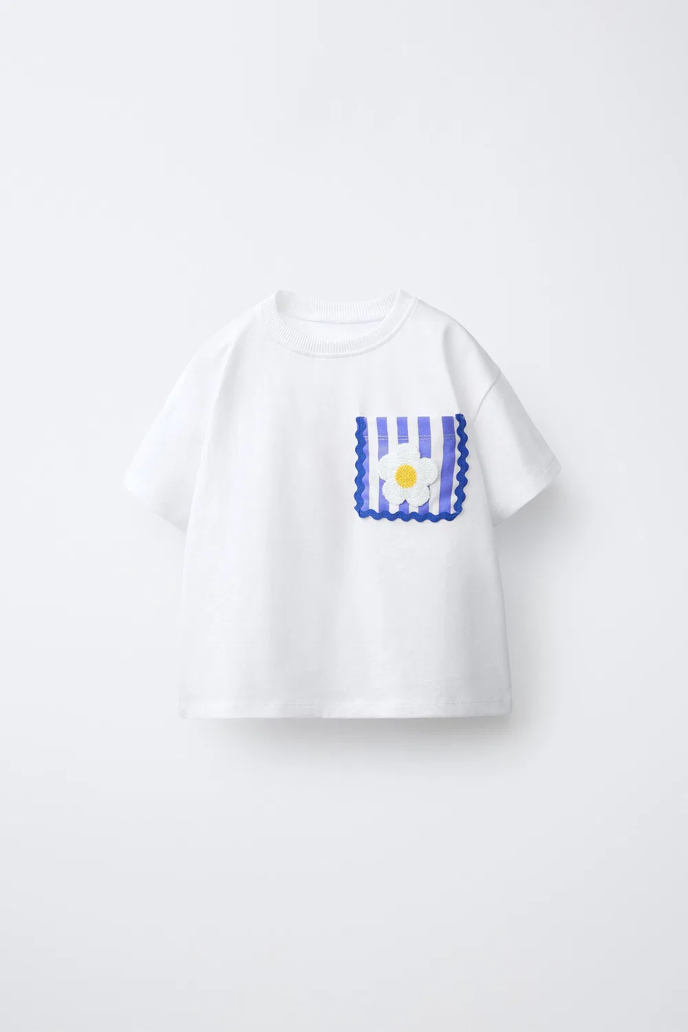 Вязаная крючком футболка с цветочным принтом и карманом ZARA, White