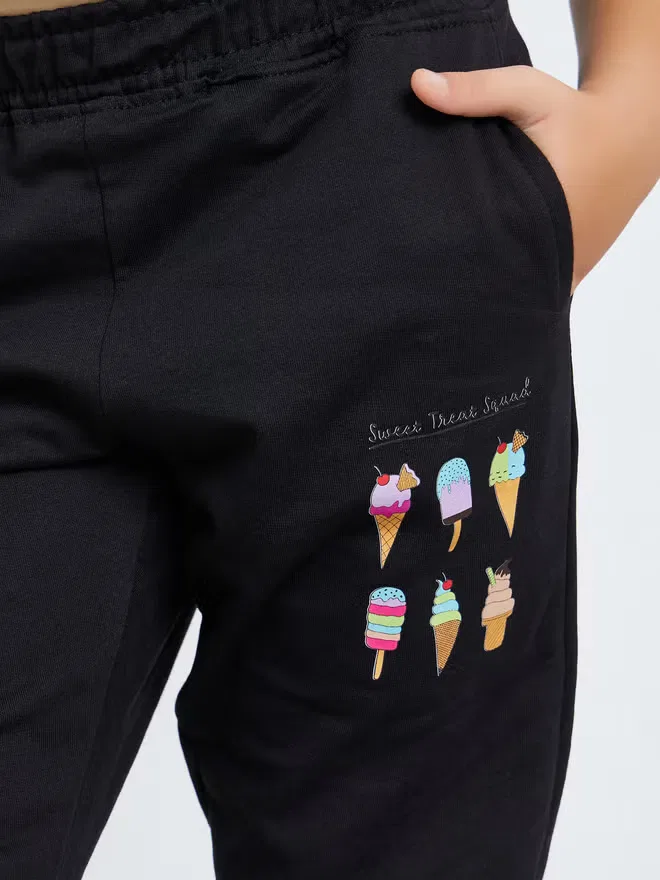 Джоггеры детские с принтом Toddler girl jogger Styli, черный — фото 4