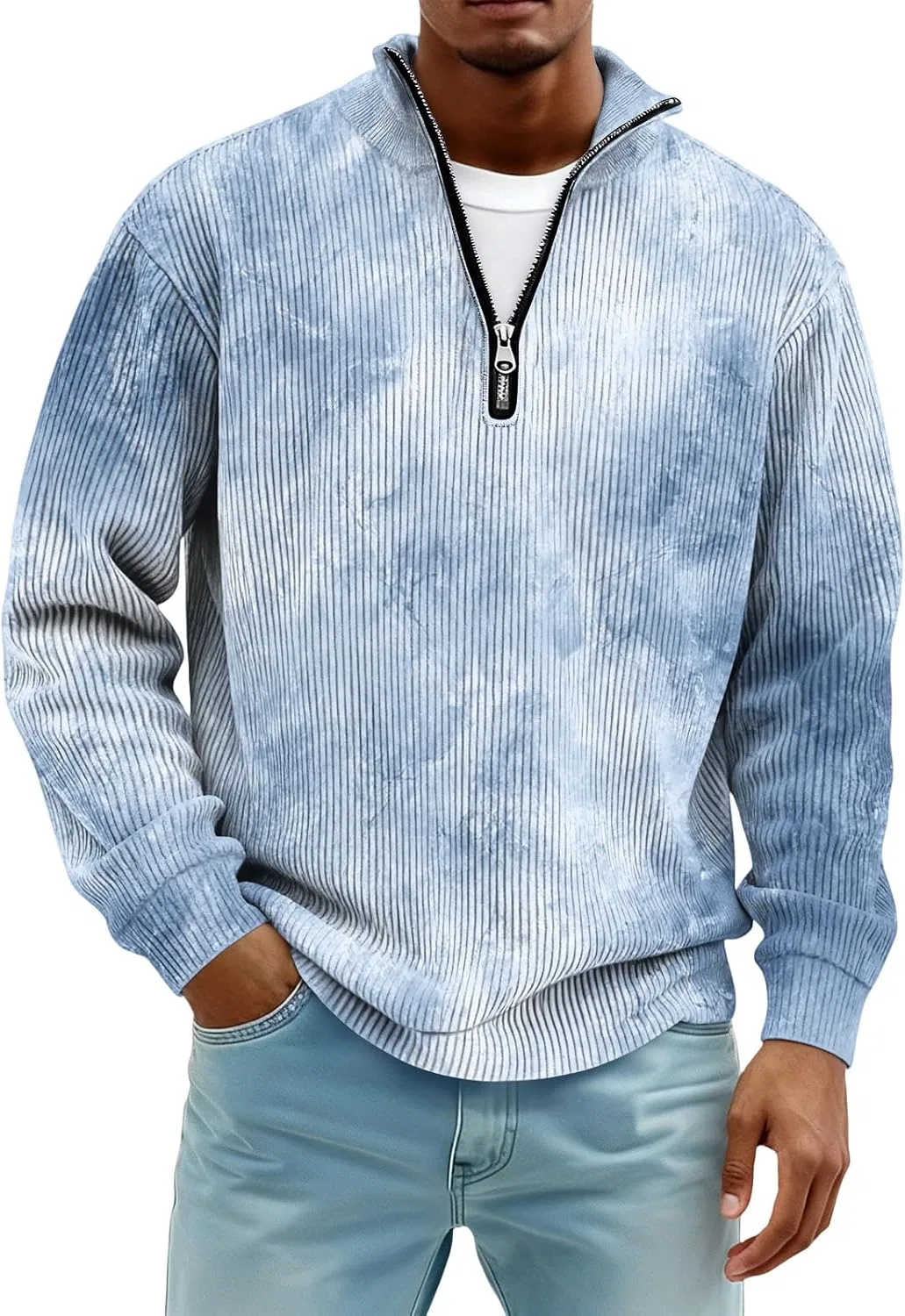 Мужская длинная футболка с воротом-поло Regular Fit, Light Blue — фото 4