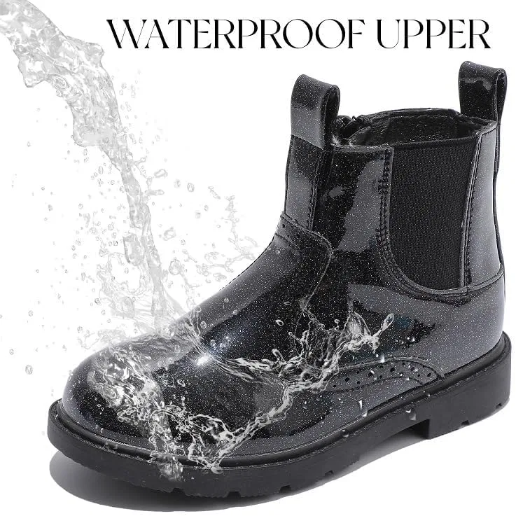 Детские ботинки челси водонепроницаемые с боковой молнией kkdom, Patent Glitter Black — фото 4